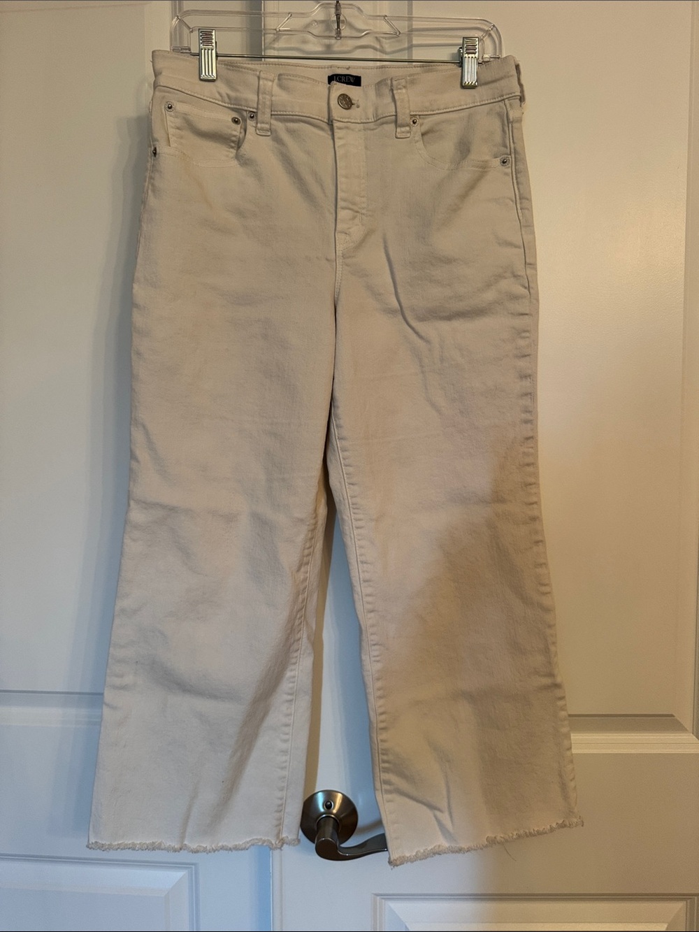 J. Crew Cream Cropped Wide-Leg Jeans